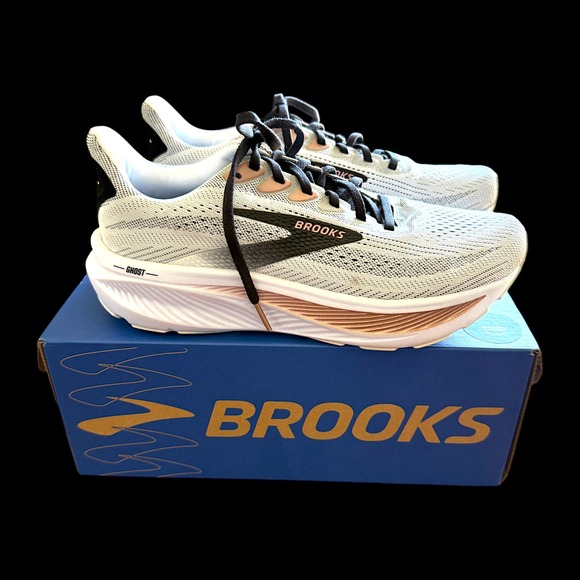 Brooks Shoes - Brooks Ghost 17 Run & Walk Shoes White Black Rose Gold Neutral Womens Size 8 M